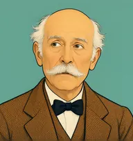 Illustrated portrait of Dr. Quentin: white, wispy tufts over the ears, bald crown, rust-brown tweed jacket and a black bow tie