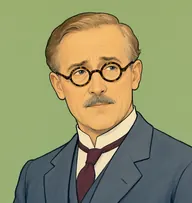 Illustrated portrait of Mr. Wells: about 50, thinning light-brown hair, side-parted, a slate-blue suit with a high starched collar and a maroon tie