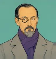 Illustrated portrait of Dr. White: about 50, thinning black, receding at the temples, heather-purple muffler under a dove-grey overcoat
