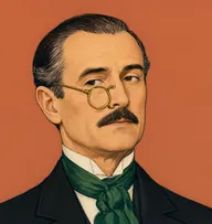 Illustrated portrait of Medical Man: about 52, receding dark brown, combed flat with grey temples, black frock coat with a bottle-green silk cravat